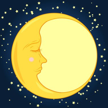 Tam ay yıldız ile mavi gece gökyüzünde kapalı bir göz ile