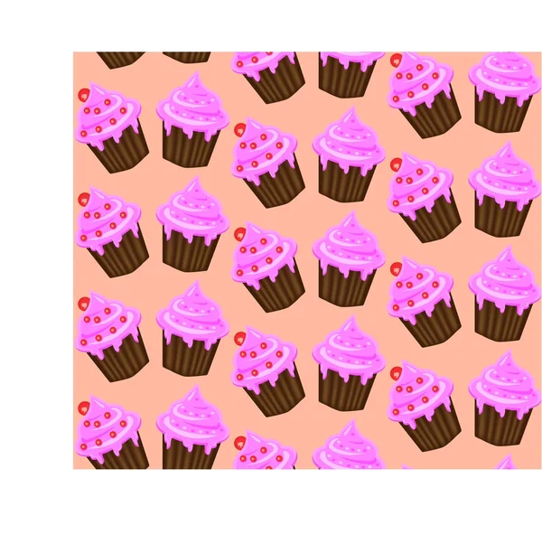 Padrão sem costura de cupcakes apetitosos com creme rosa — Vetor de Stock