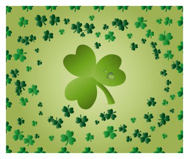 St. Patrick tebrik kartı ile parlak yeşil yaprakları yonca ve çevrelerinde oluşan Yeşil yonca yaprağı