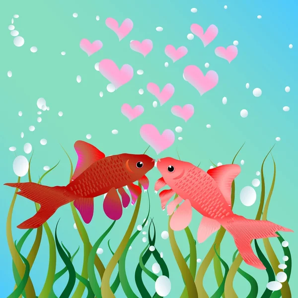 Fischküsse. niedliche Zeichentrickfische in der Liebe romantische Vektorillustration. Vorlage für den Valentinstag. — Stockvektor