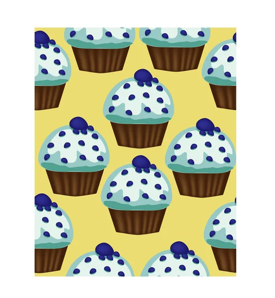 Απρόσκοπτη Μοτίβο Ορεκτικών Cupcakes Μπλε Κρέμα — Διανυσματικό Αρχείο