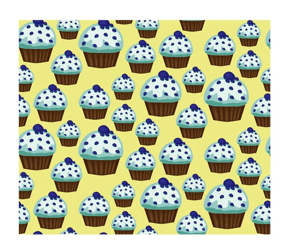 Patrón Sin Costuras Cupcakes Apetitosos Con Crema Azul — Vector de stock