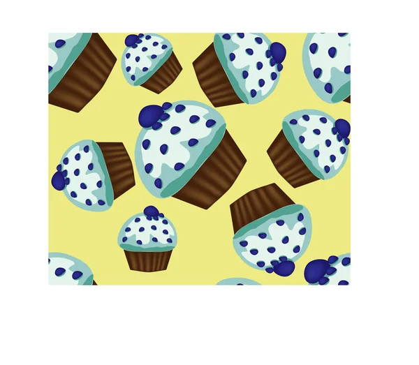 Nahtloses Muster Appetitanregender Cupcakes Mit Blauer Sahne — Stockvektor
