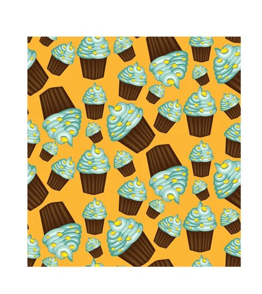 Modèle sans couture de cupcakes appétissants à la crème verte et à la menthe — Image vectorielle