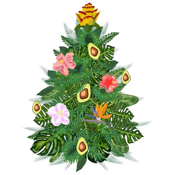 Tropische Weihnachten Weihnachtsbaum Aus Palmblättern Und Avocado — Stockvektor