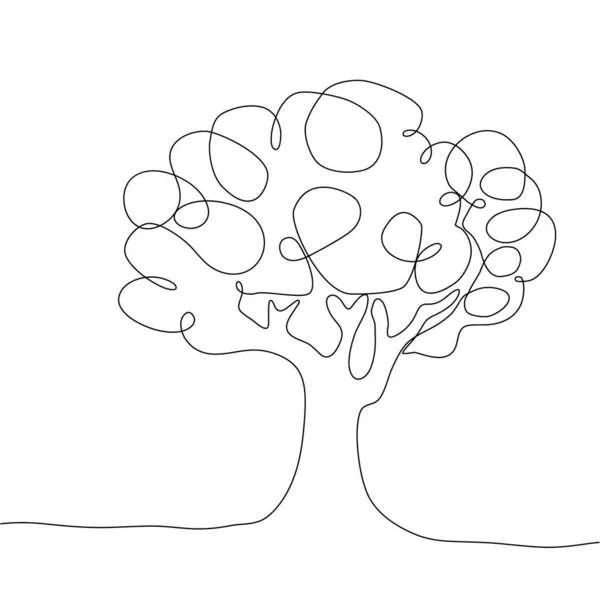 Kontinuerlig linje ritning av träd på vit bakgrund. — Stock vektor