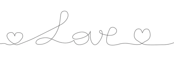 Συνεχής γραμμή σχέδιο της καρδιάς και της λέξης Αγάπη, μαύρο και άσπρο — Διανυσματικό Αρχείο