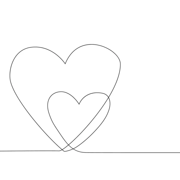 Continuous line drawing two hearts, Black and white minimalist i — Stock Vector