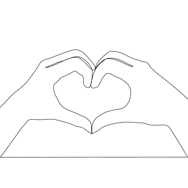 Two hands making heart sign continuous line drawing, social help — Stock Vector