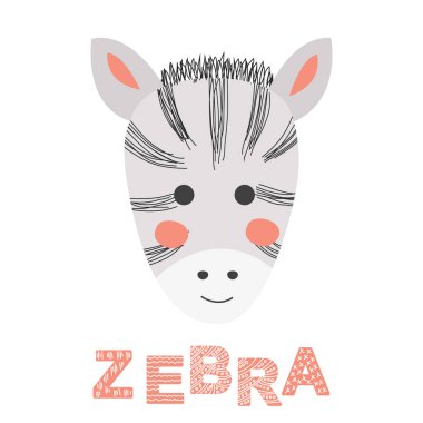 Siyah-beyaz şeklinde çizilmiş şirin bir zebra. İskandinav tarzında karikatür çizimi