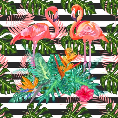 Güzel tropik suluboya pembe flamingoyu siyah ve w üzerine yazdır