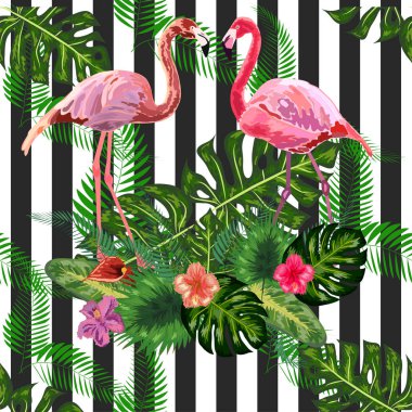 Güzel tropik suluboya pembe flamingoyu siyah ve w üzerine yazdır