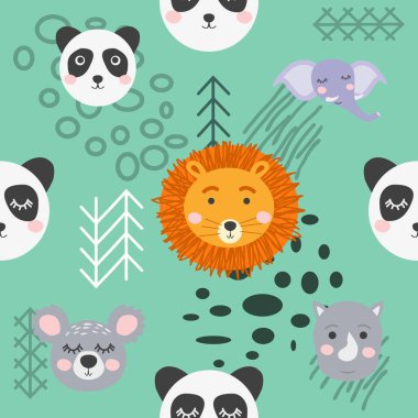 Gergedan, fil, timsah desenli kusursuz desenler. Yaratıcı 