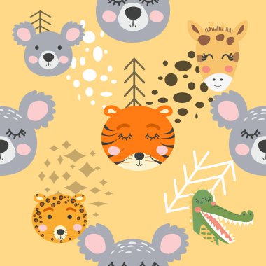 Gergedan, fil, timsah desenli kusursuz desenler. Yaratıcı 