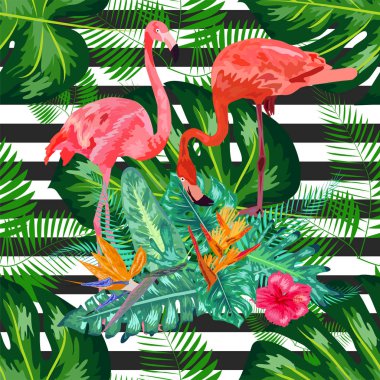 Kusursuz desenli pembe flamingo ve siyah bir çiçeğin üzerindeki amber çiçeği.