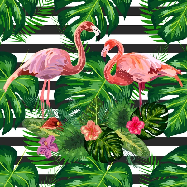 Imprima a bela aquarela trópica flamingo rosa em um preto e w —  Vetores de Stock