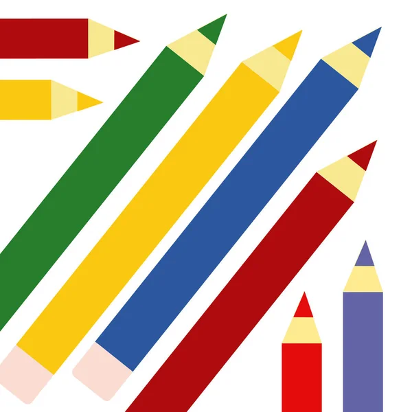 Ensemble de crayons de couleur colorés ou crayons avec pinceau coups Ba — Image vectorielle