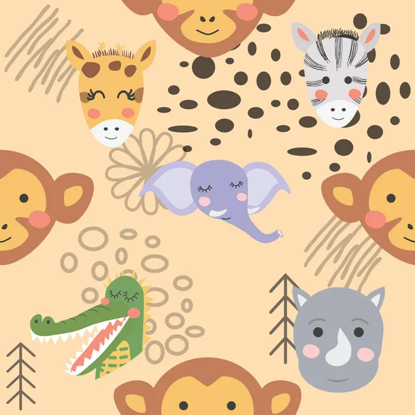 Cartoon cute animal tribal faces. Boho cute animals pattern