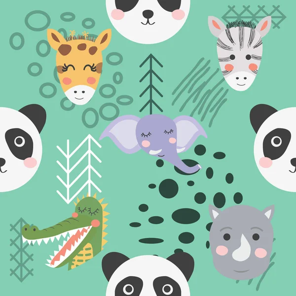 Cartoon cute animal tribal faces. Boho cute animals pattern