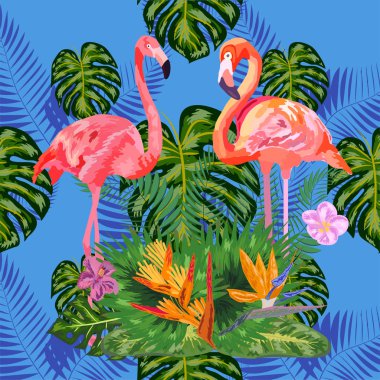 Güzel, kusursuz, tropik çiçekli egzotik desenler., 