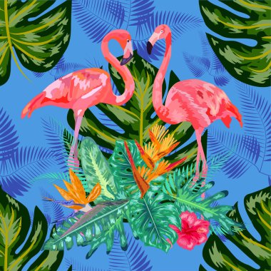 Güzel, kusursuz, tropik çiçekli egzotik desenler., 