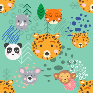 Orman hayvanı kusursuz desen. el çizimi resimleme