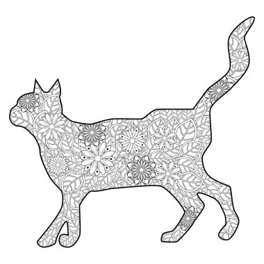 Boyama kitabı Yetişkinler için Sihirli Kedi. El çizimi sanatsal etken