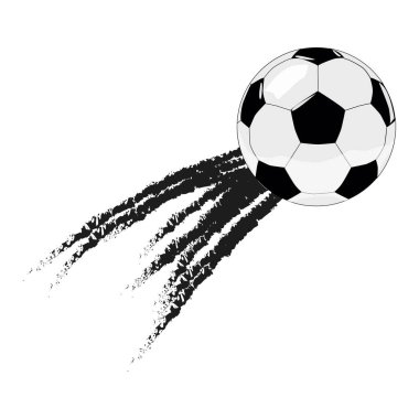 Gri arka planda tek başına ileri doğru uçan futbol topu. Futbol.