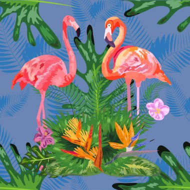 Pembe flamingolu ve nane şekerli tropikal ve pürüzsüz bir model.