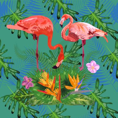 Pembe flamingolu ve nane şekerli tropikal ve pürüzsüz bir model.