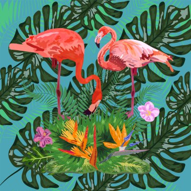 Pembe flamingolu ve nane şekerli tropikal ve pürüzsüz bir model.