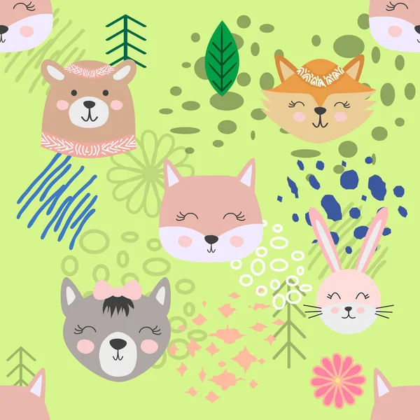 Осінній ліс безшовний візерунок з милими тваринами — стоковий вектор