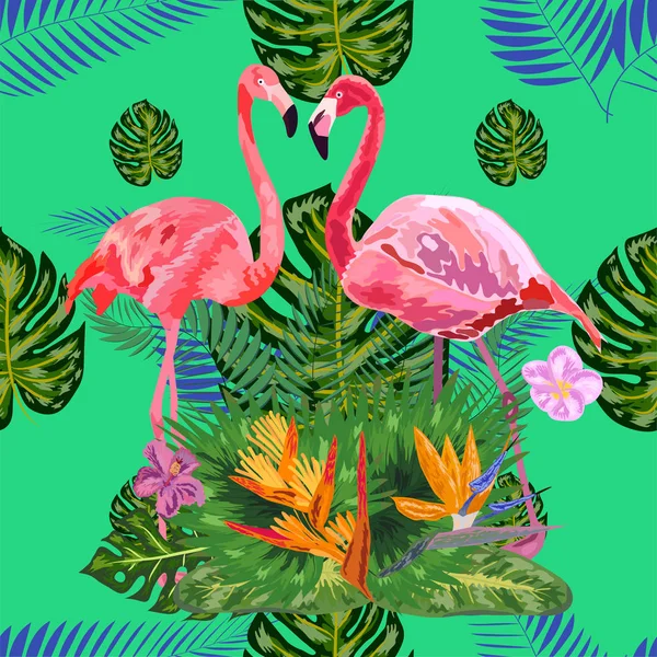 Krásný bezešvý květinový exotický vzor s tropickými květy, — Stockový vektor