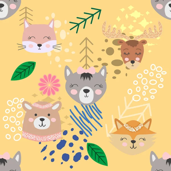 Forêt d'automne motif sans couture avec des animaux mignons — Image vectorielle