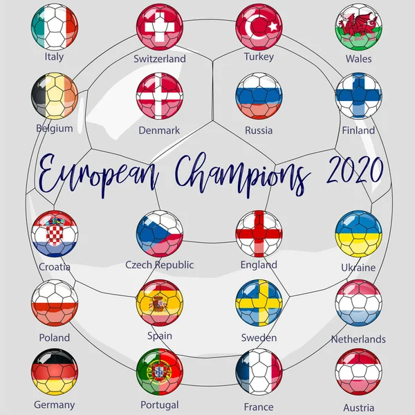 Banderas de los países participantes en el Campeonato Europeo de Fútbol — Vector de stock