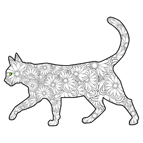 Målarbok Magic cat för vuxna. Handritad konstnärligt etn — Stock vektor