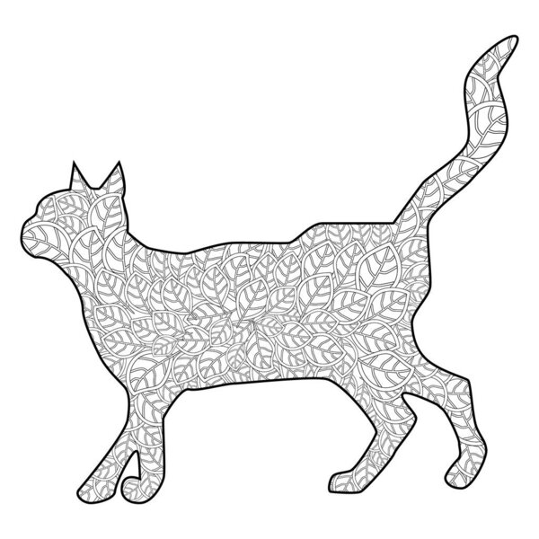 Coloring book Magic cat for adults. Hand drawn artistically ethn