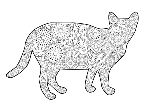 Livro para colorir Gato mágico para adultos. Mão desenhada artisticamente ethn —  Vetores de Stock