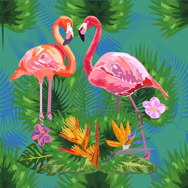 Beau fond de motif floral sans couture avec flamants roses — Image vectorielle