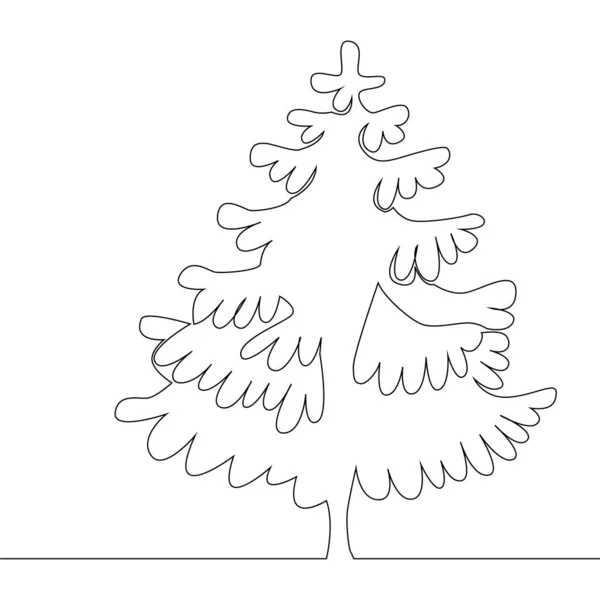 Continuous single drawn one line christmas tree drawn by hand pi — Stock Vector