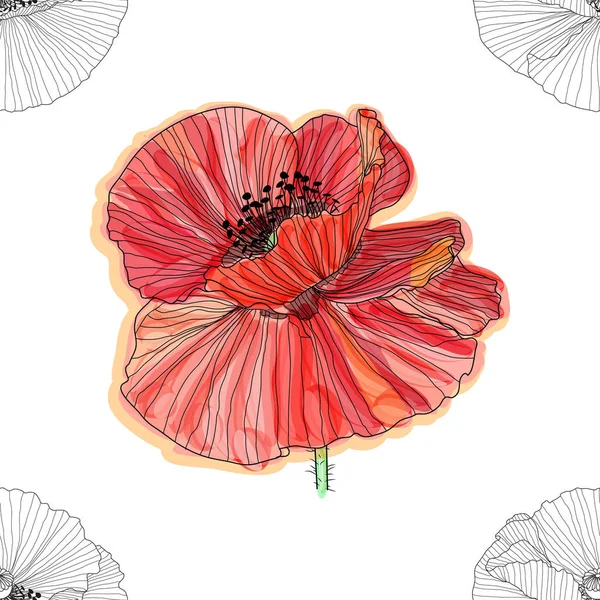 Floral background with poppies. seamless pattern. Flourish seaml — Stock vektor