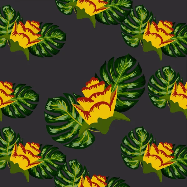 Été motif tropical sans couture avec pla jaune vif et rose — Image vectorielle