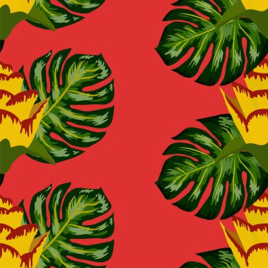 Parlak sarı ve pembe pla ile kusursuz bir tropikal desen