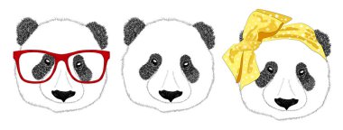 Elinde yay olan bir panda kızının el çizimi.