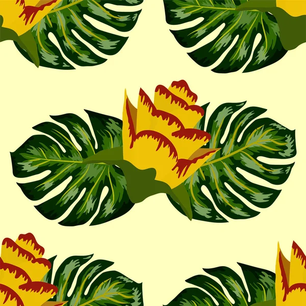 Parlak sarı ve pembe pla ile kusursuz bir tropikal desen — Stok Vektör