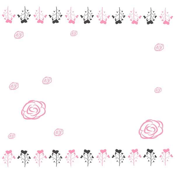 Λεπτό φόντο, πλαίσιο, λεύκωμα, με ροζ λουλούδια, τριαντάφυλλα, — Διανυσματικό Αρχείο