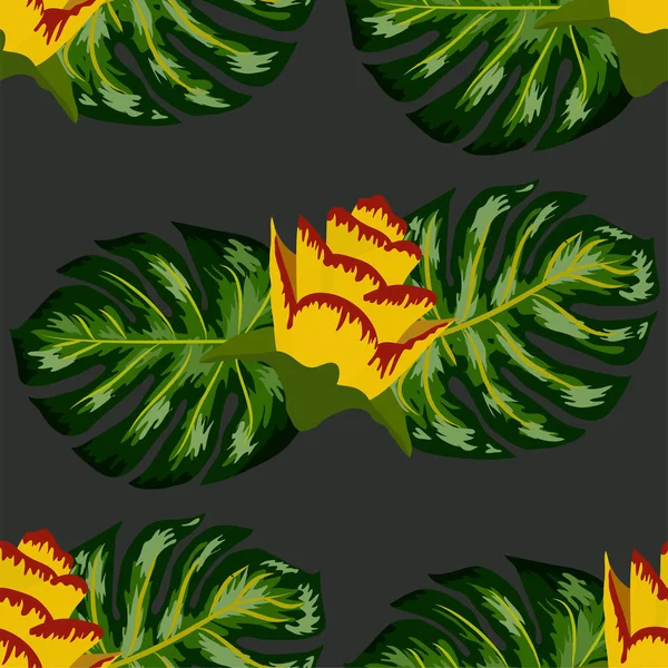 Été motif tropical sans couture avec pla jaune vif et rose — Image vectorielle