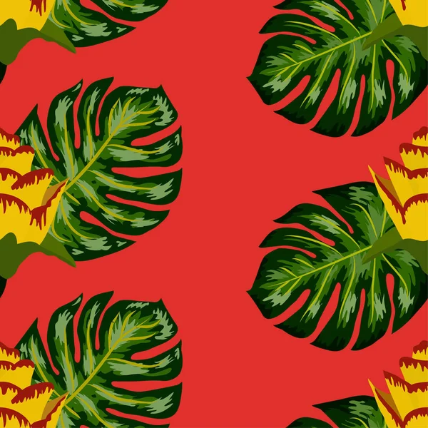 Été motif tropical sans couture avec pla jaune vif et rose — Image vectorielle