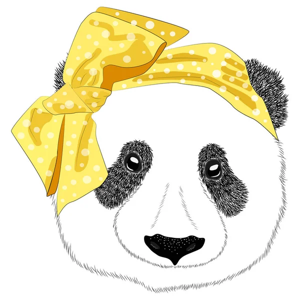 En handritad illustration av huvudet på en panda flicka med en båge — Stock vektor