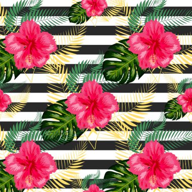 Tropikal yapraklar ve çiçeklerle kusursuz egzotik desenler.